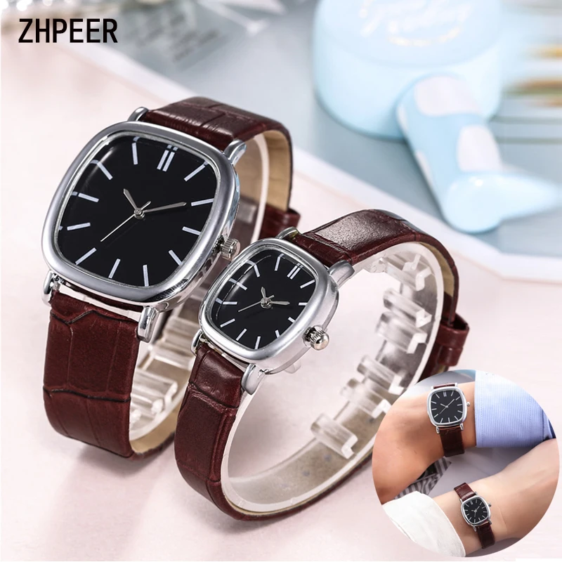 

Couple Watch Minimalist Silver Square Shell Men Women Wristwatch Leather Strap Quartz Watch Fashion & Casual Reloj Mujer Gifts