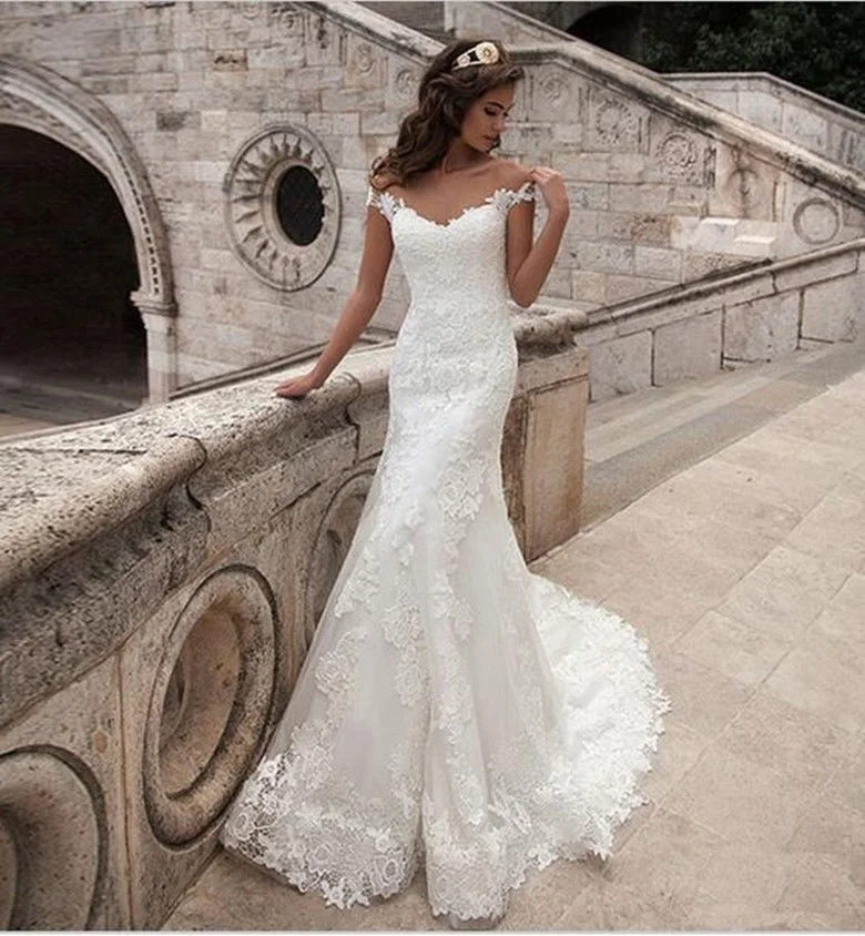 

Vestido De Noiva See Through Back Lace Mermaid Party Custom-made Trumpet Gown wedding Dresses