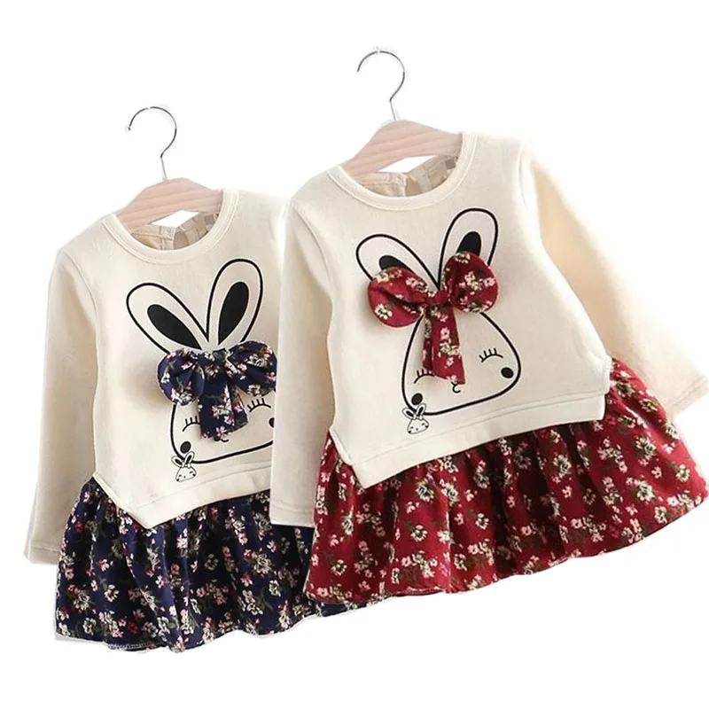 

Autumn Winter Baby Girl Dress Cute Cartoon Bunny Princess Patchwork Dresses Infants Dress Kids Party Clothes 2 3 4 5 6 7 Years