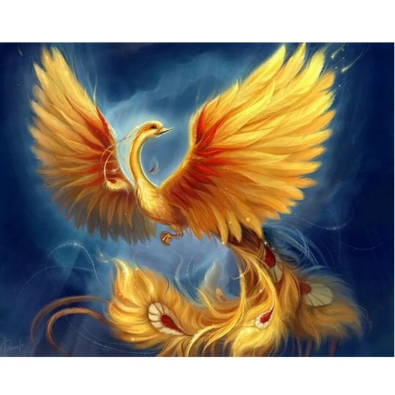 

Frameless 5D DIY Golden Phoenix Diamond Painting Partial Round Crystal Rhinestone Diamond Covered Embroidery Cross Stitch Crafts