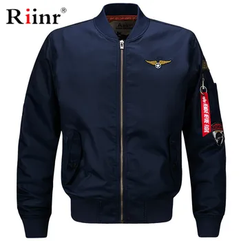 

Riinr Quality Bomber Solid Casual Jacket Men Spring Autumn Outerwear Mandarin Sportswear Mens Jackets for Male Coats M-6XL