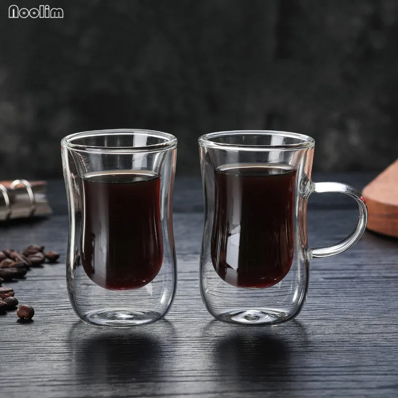 

2pcs/set Double-layer Glass Insulation Juice Milk Mug European Transparent Coffee Mug with Handle Coffee Tea Cups Drinkware
