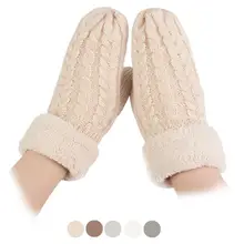 Женские вязаные теплые зимние перчатки с ворсом, женские кашемировые перчатки для вождения, ветрозащитные перчатки, женские митенки, перчатки