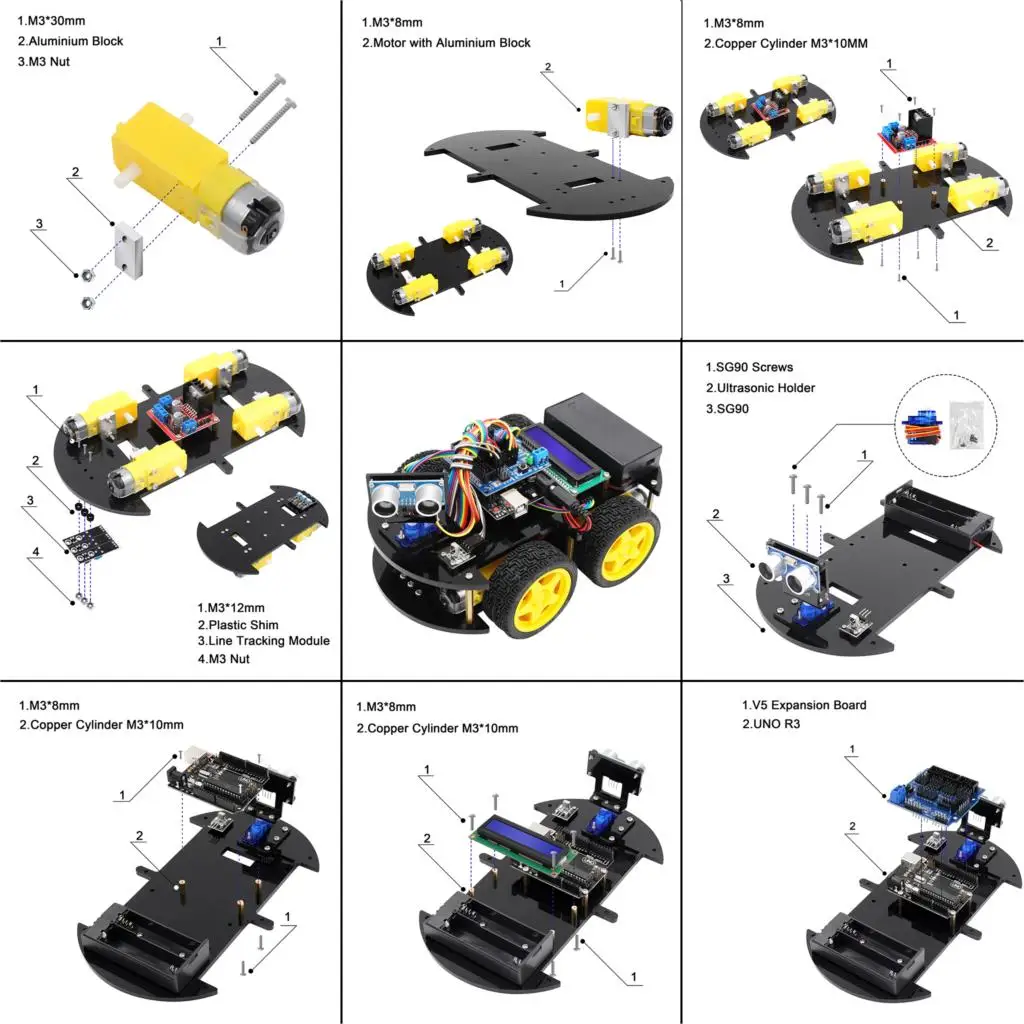 LAFVIN Многофункциональный Умный робот автомобильный комплект для Arduino для UNO, с ультразвуковым датчиком, модулем Bluetooth, модулем отслеживания линии