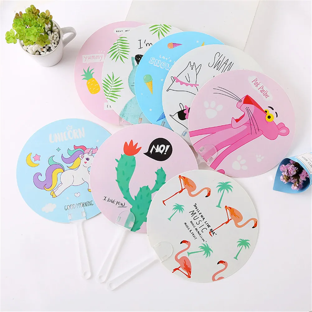 

1PCS Portable Round Flamingo/Unicorn Theme Fans Cartoon Summer Hand Fan Birthday Party Favors