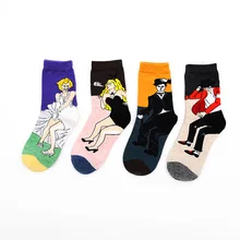 Осенне-зимняя обувь литературный ретро Абстрактная живопись Монро Джексон Чаплин кролик девушка пара Носки