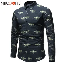 Мужские нарядные рубашки, весенние мужские повседневные рубашки с принтом насекомых, приталенные Гавайские рубашки с длинным рукавом, деловые рубашки