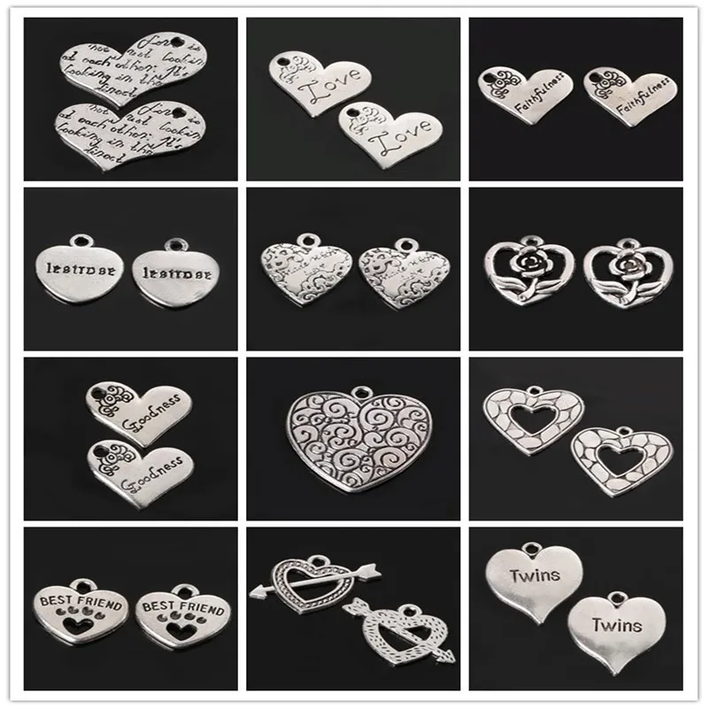 

Hot Sale Different Size 2-10pcs/bag Alloy Antique Silver Charms Pendants Jewelry Findings for DIY fashion bracelet necklace