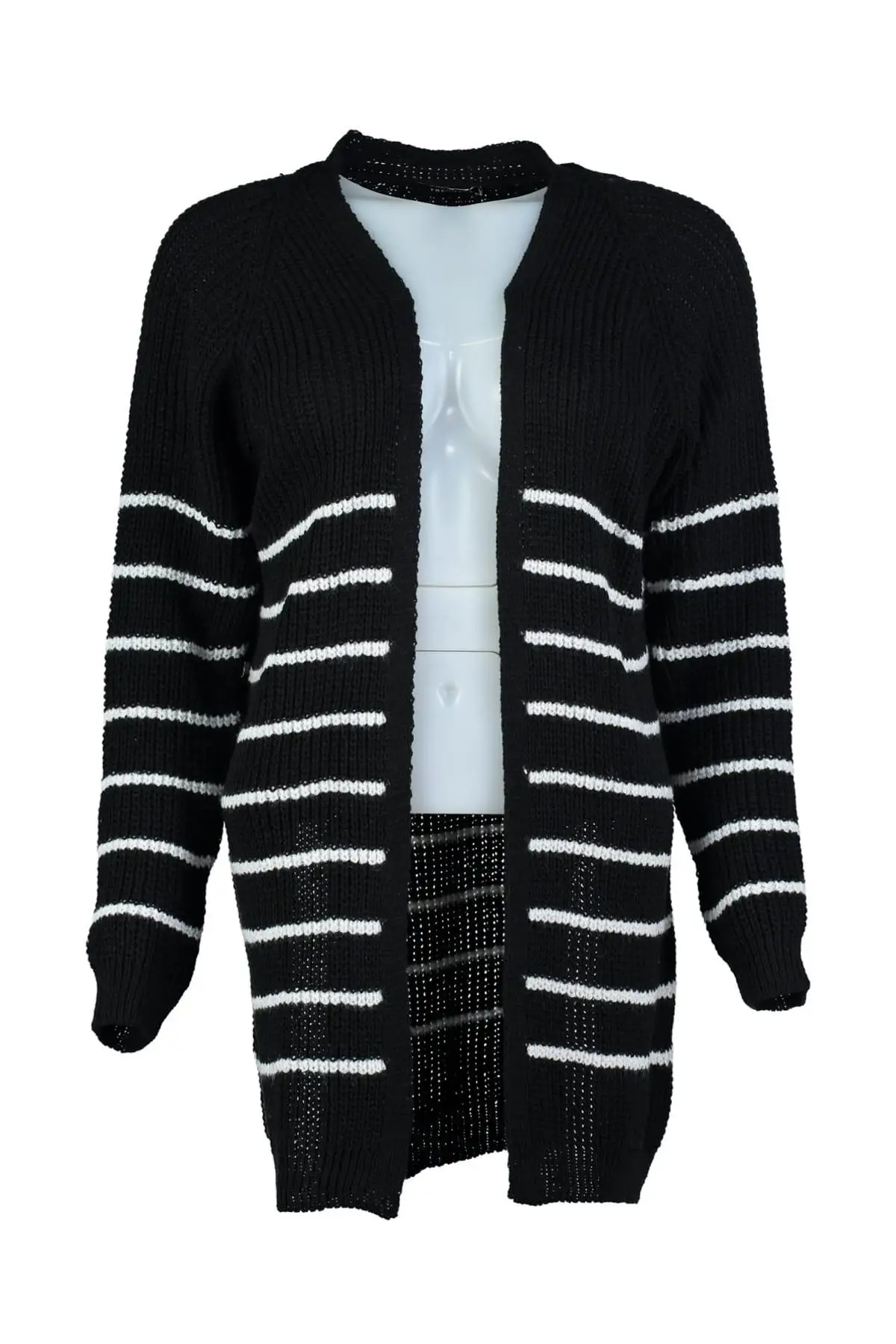 

Trendyol WOMEN-Black Striped Sweater Cardigan TWOAW20FV0183