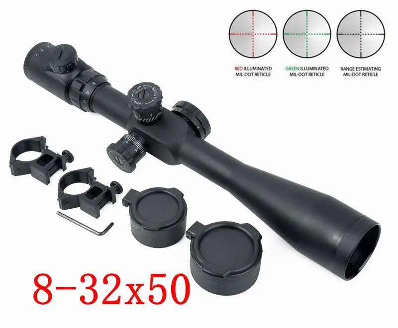 

8-32x50 SF Red Green Reticle Dot Tactical Riflescope Hunting Shooting Weapon Rifle Scope Optical Sight + 20mm Mount