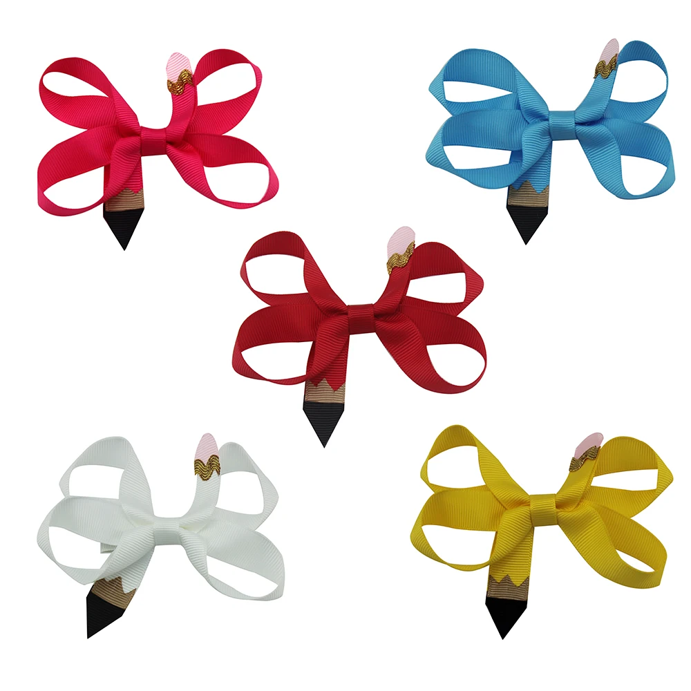 

10pcs 4 inch go to school soild Grosgrain Ribbon hair clip Hair Bows hairpin Girls Christmas Best Gift Alligator Clip