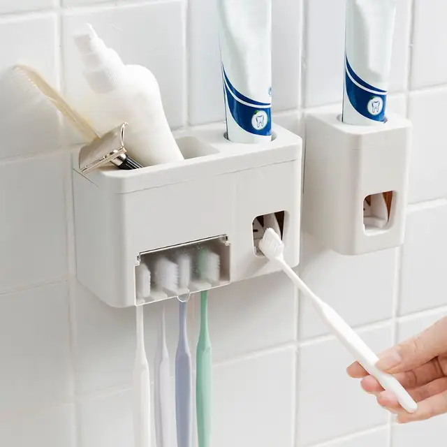 Automatic Toothpaste Dispenser Toothbrush Holder Set Fashion Home Automatic Toothpaste Dispenser Toothbrush Holder Set Fashion Home Bathroom Family Wall Mount Tooth Rack