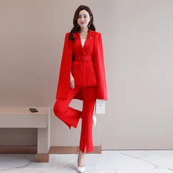 

Women's suit women's fashion solid color ocean cloak suit two-piece suit (jacket + pants) women's business casual suit