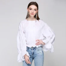 2018 Runway Women Blouses Shirt Tops Sexy Ladies Korean Clothing Ruffle Boho Lace White Blouse Womens Plus Size Top Shirts