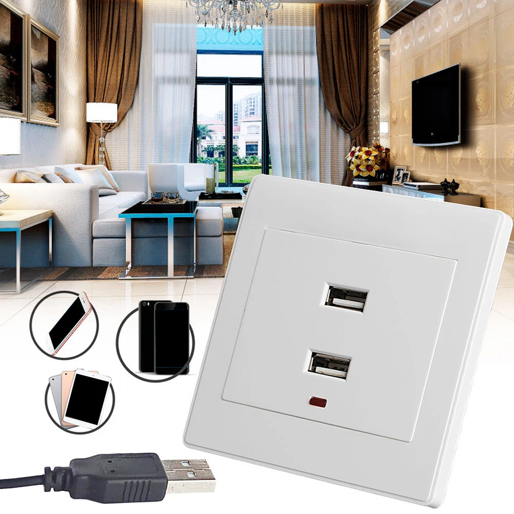 

Dual USB Wall Socket Charger AC/DC Power Adapter Plug Outlet Plate Panel 220V To 5V White Safe Electrical Sockets