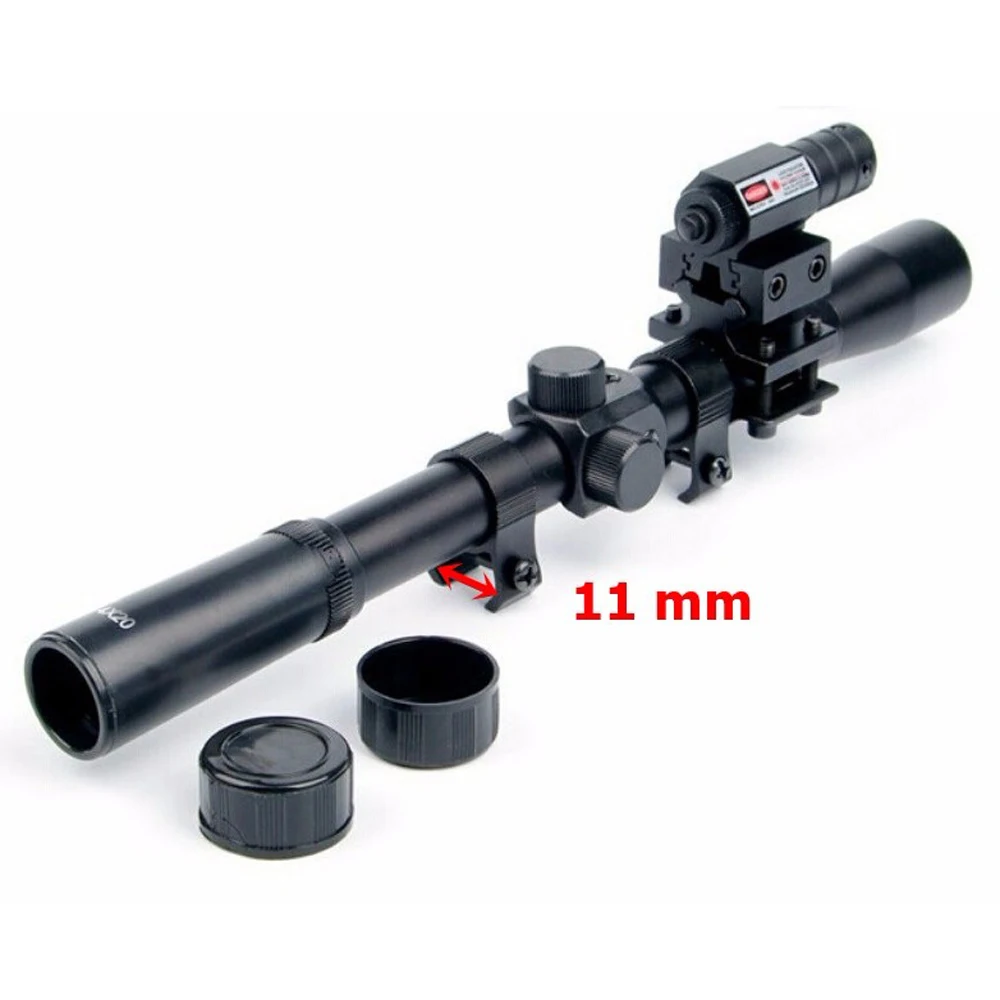 

1pc 4x20 Air Gun Optics Scope with Red Laser Sight Combo 11 mm Mount for 22 Caliber Airsoft Guns for Hunting Shooting