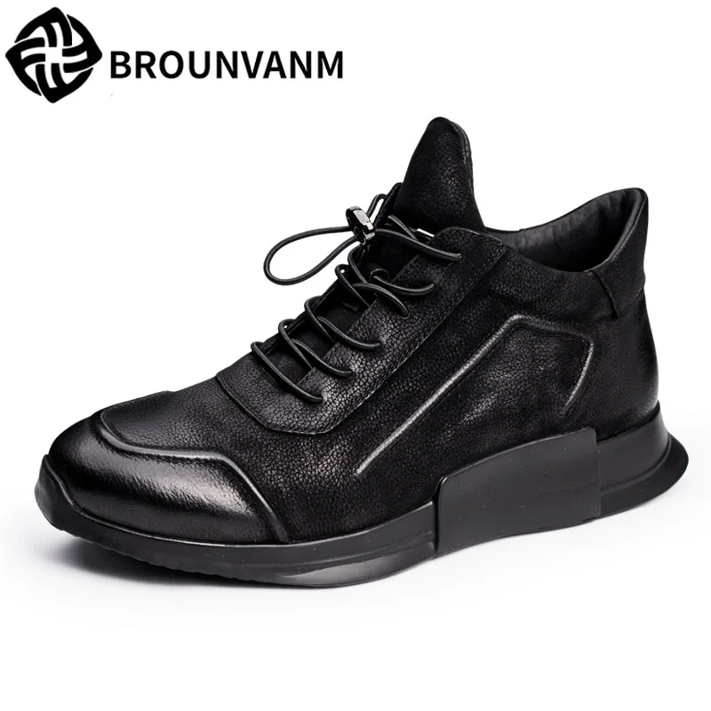

Men's high shoes, 2017 autumn and winter frosted men leather casual shoes, vintage black shoes, breathable sneaker