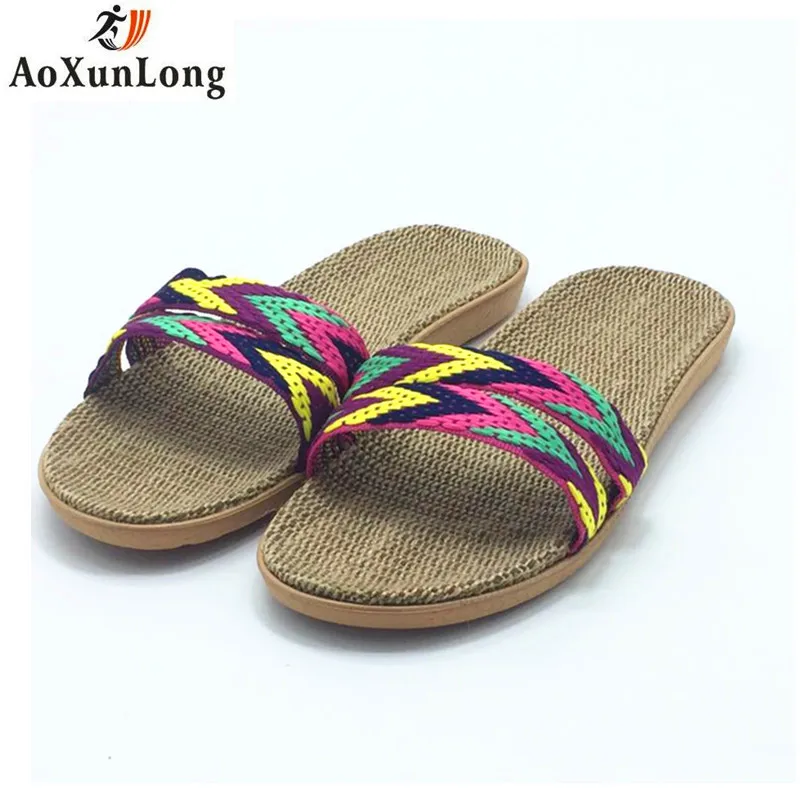 

Spring Slippers Women Flax Weaving Home Slippers Flat Casual Shoes Woman Summer Beach Sandals Women Flip Flops Shoes Eur 35-40