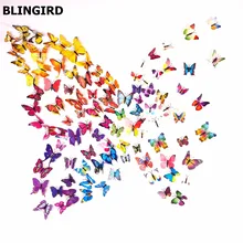 HOT 3D Butterfly Wall Stickers 12PCS Color Decals Home Decor for fridge kitchen room living room