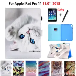 Чехол для iPad Pro 11 2018 Smart Cover Funda для нового iPad Pro дюймов 2018 модный Кот окрашенный стенд в виде ракушки + пленка + ручка