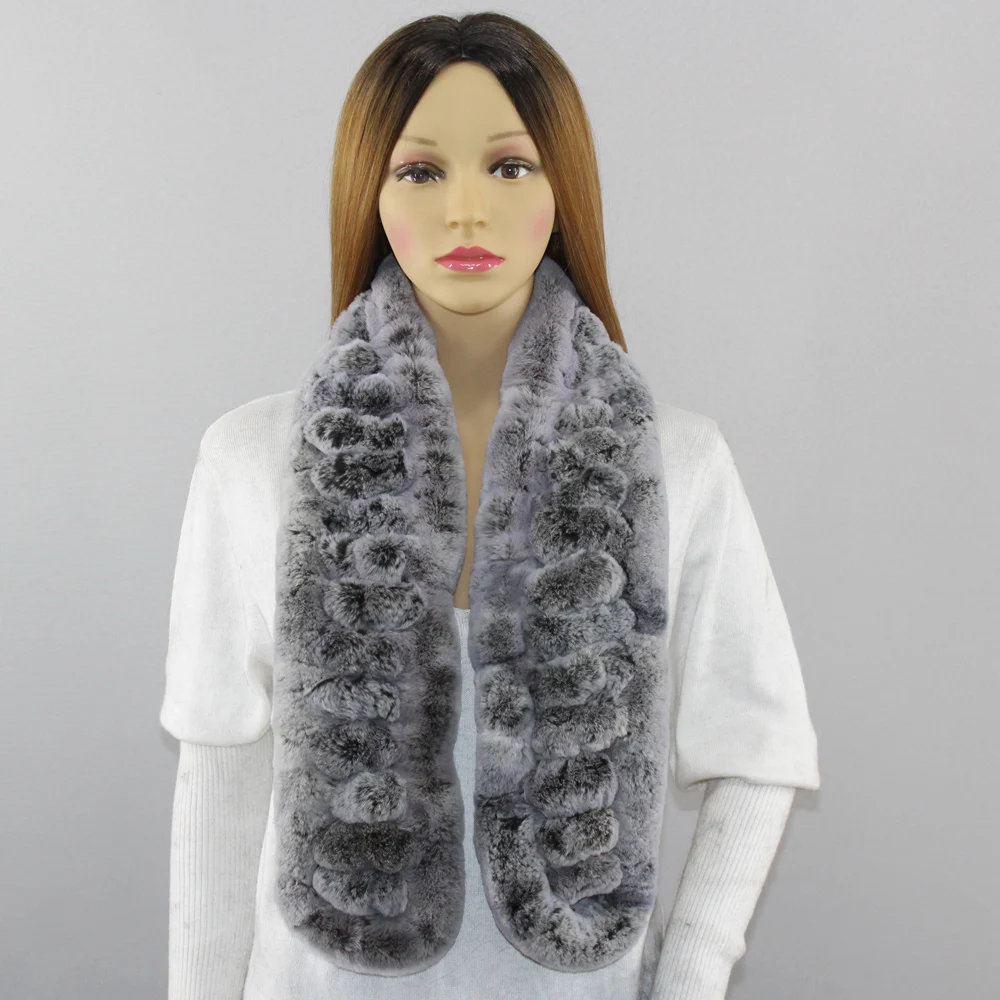 Women Genuine Rex Rabbit Fur Scarves Winter Warm 100%natural rabbit Fur scarf Fashion Females Real Fur Neckerchiefs