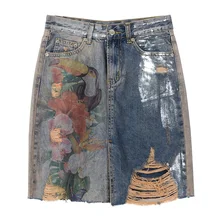 Летняя модная повседневная женская рваная джинсовая юбка с бахромой, рваные джинсовые юбки