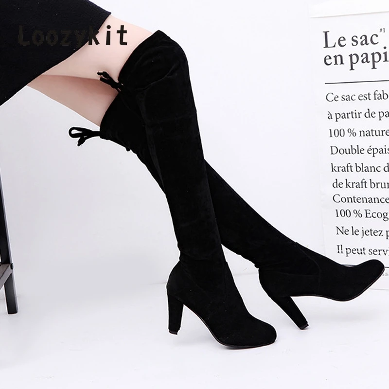 

LOOZYKIT Fashion Women High Heel Long Stiletto Boots Women Over the Knee Boots Flat Stretch Sexy Shoes 2019 calzado mujer