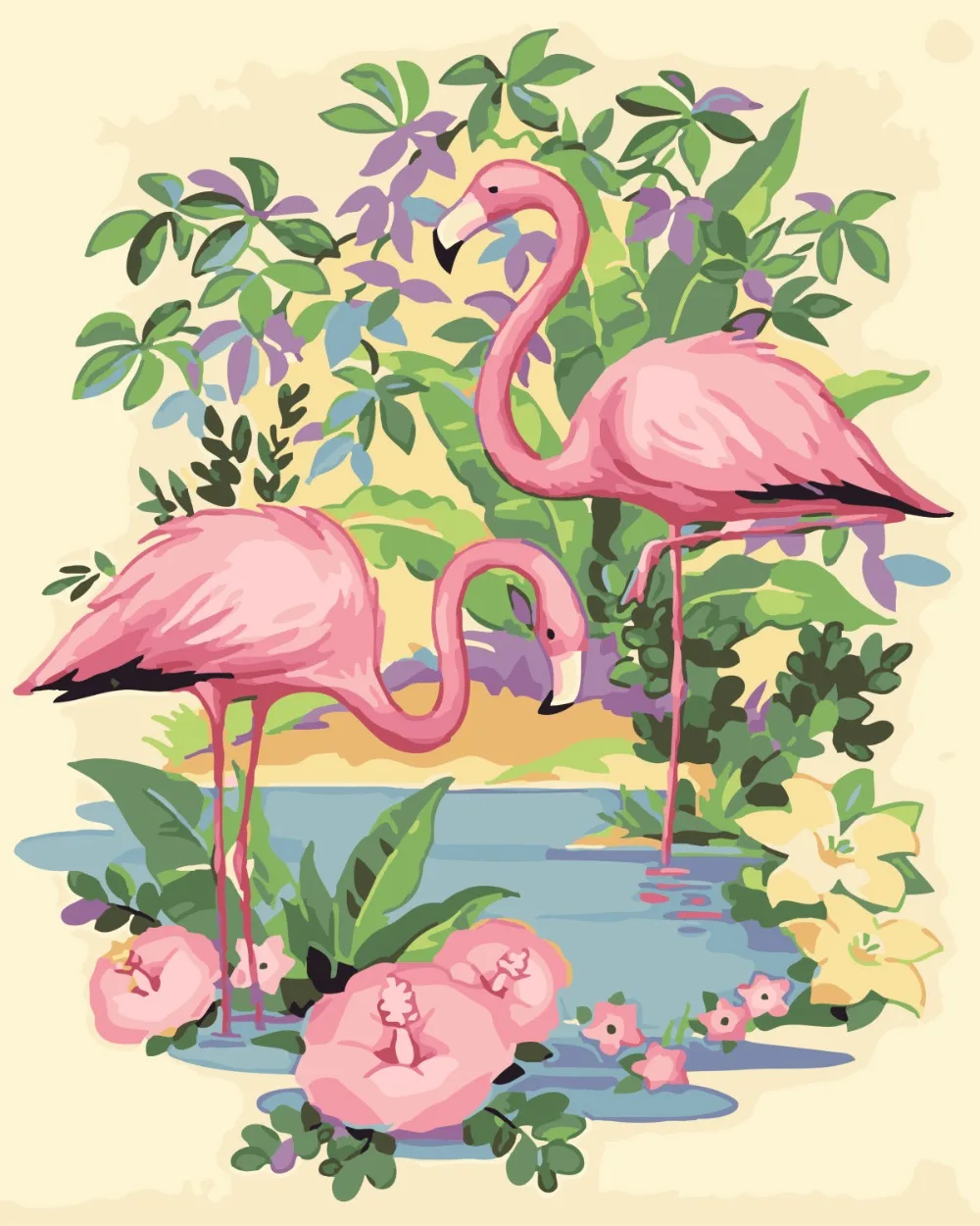 Фламинго в цветах