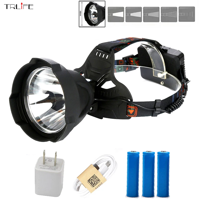 

Powerful USB Rechargeable LED Headlamp Waterproof Outdoor Lighting Headlight Wide-angle Head Light Flashlight By 3*18650 Battery