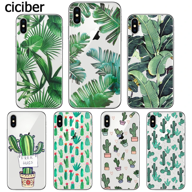 

ciciber Cactus Leaves For iphone 11 Pro Max Cover For iPhone 8 7 6 6S Plus X XR XS Max 5 5S SE Phone Case Soft Silicon TPU Coque