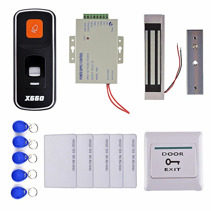 

3000 Users Fingerprint 125KHz RFID ID Card Reader Door Access Control System Kit +300 LBS Magnetic Lock + 10 Key Card