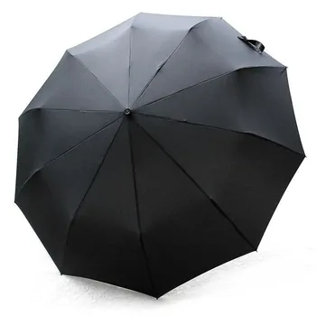 

New Big Brand Daiwenwo Leather Handle 10 Rib Strong Automatic Umbrellas Wind Resistant Men Black Three Folding Umbrella Rain