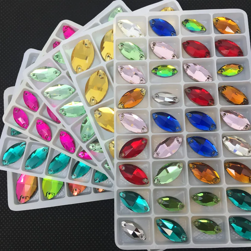 

1 All Sizes Colors Top Shiny 5x10 ~15x31 Glass Crystal Navette Sew On Stone Marquise Shape Flat Back 2holes Sewing Jewelry Beads