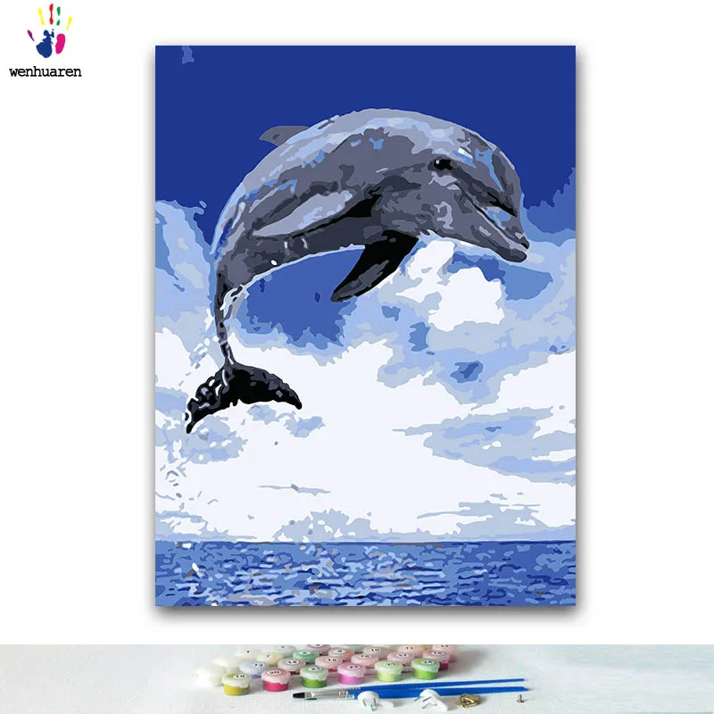 

DIY Coloring paint by numbers Jumping dolphin paintings by numbers with kits 40x50 framed