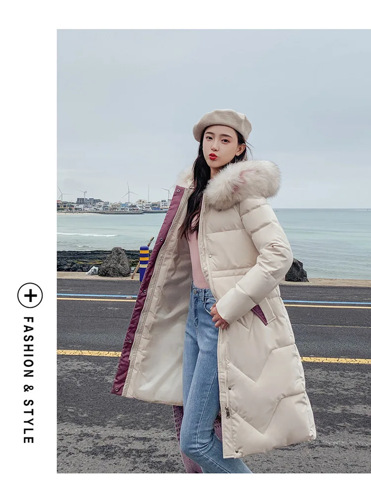 long Parka Down parka women Large collar down jacket medium length knee length jacket and thick jacket 922