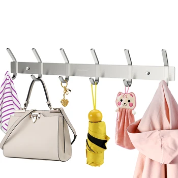 

HOMEMAXS Heavy Duty Stainless Steel Wiredrawing Wall Mounted Hook Rack Hook Rail Coat Rack with 6 Hooks Home Storage