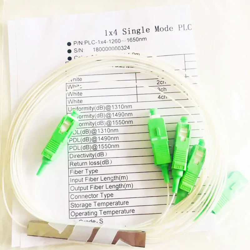 10 шт. 1x4 волоконный оптический plc-разветвитель с SC/APC зеленый разъем G657A1 0,9 мм