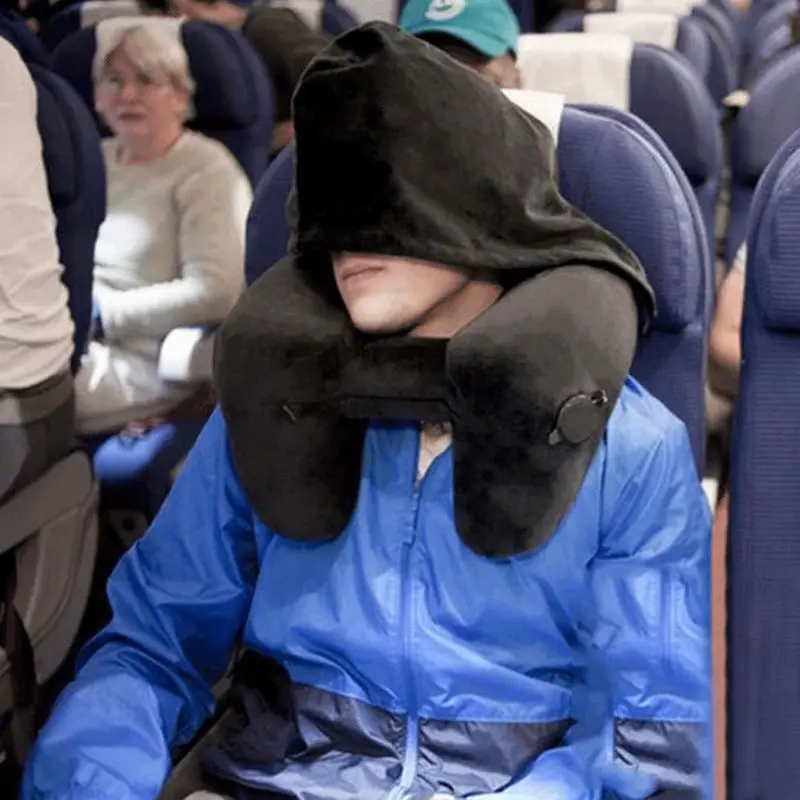 Подушка для сна с шапочкой для путешествий надувная u-образная Подушка под шею