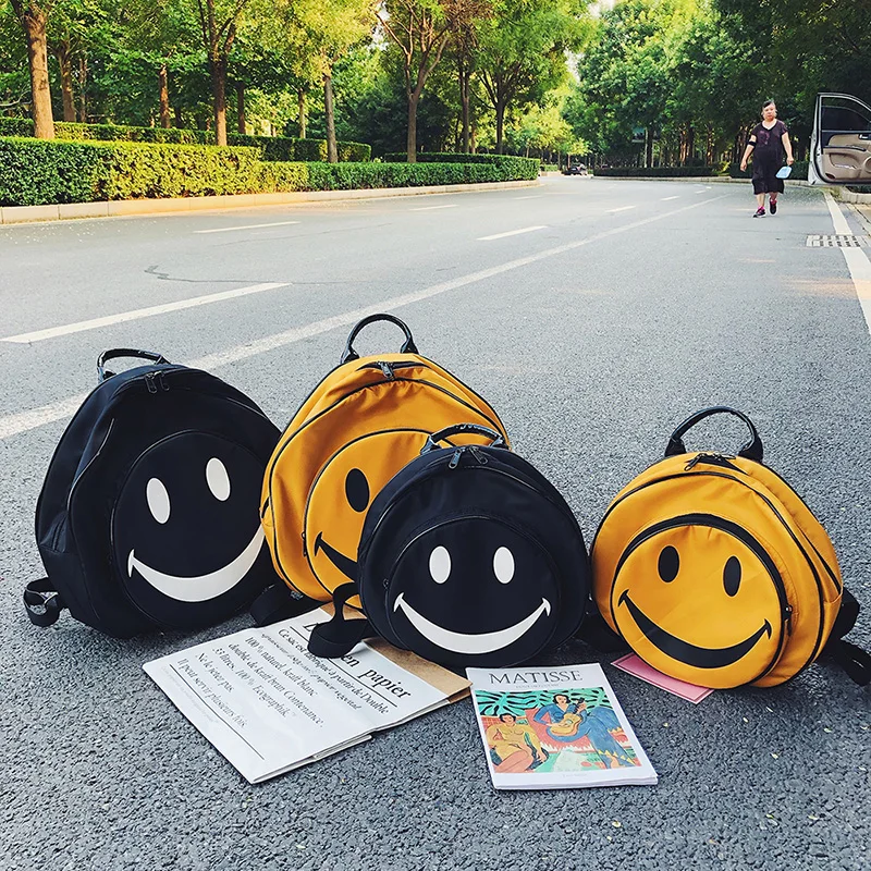 ETAILL милый большой круглый рюкзак со смайликом для девочек, желтый нейлоновый рюкзак, Студенческая дорожная сумка, школьная сумка в консервативном стиле