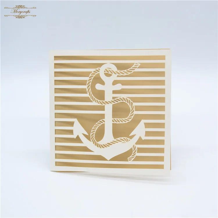 Nautical theme wedding personalized anchor laser cut invitations navy blue