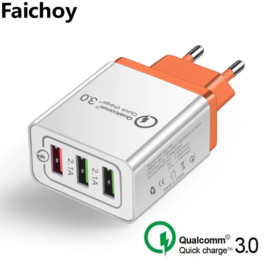 

Good 3 Ports Fast USB Charger Cable/Phone Quick Charger 3.0 5V/3A EU/US Plug Wall Charger For Samsung Apple iphone Xiaomi Huawei