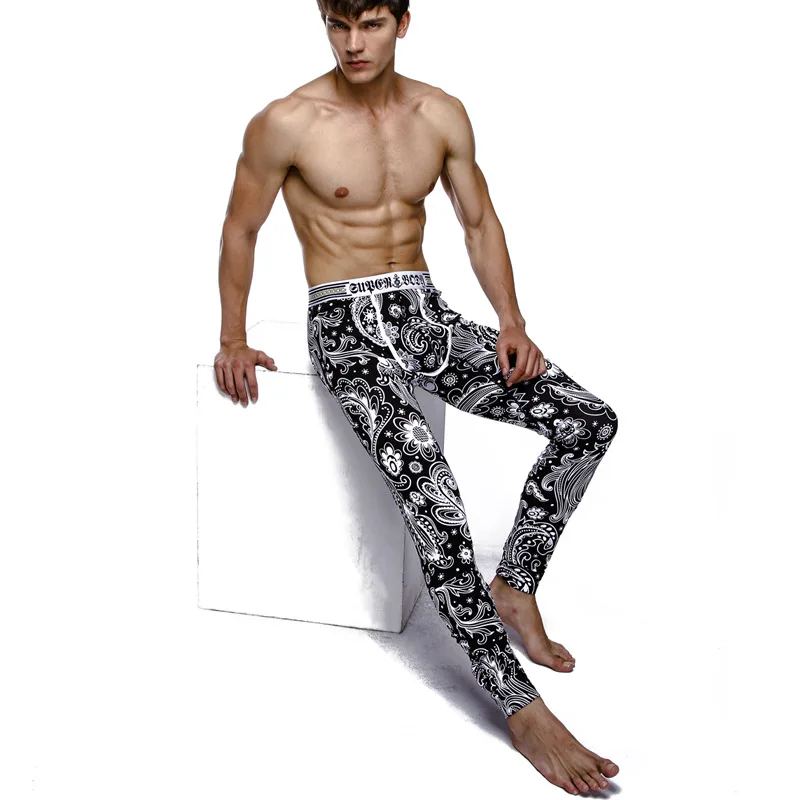 best mens long underwear Men's Wholesale Printing Cotton U Convex Design Long Johns Leggings Home Furnishing Modal Warm Pants long johns pants