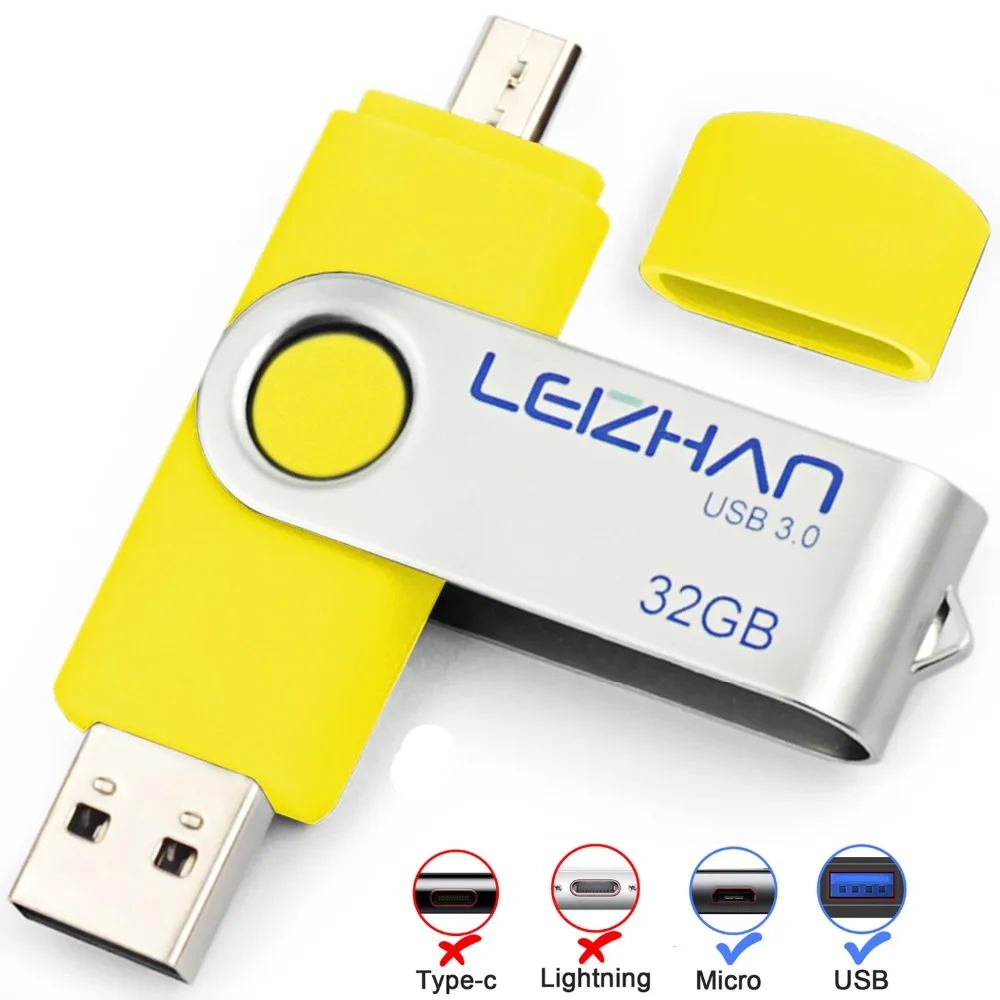 LEIZHAN Android накопитель 8 GB 16 32 ГБ 64 и 128 Гб OTG USB3.0 Flash Drive флешки Memory stick карта памяти