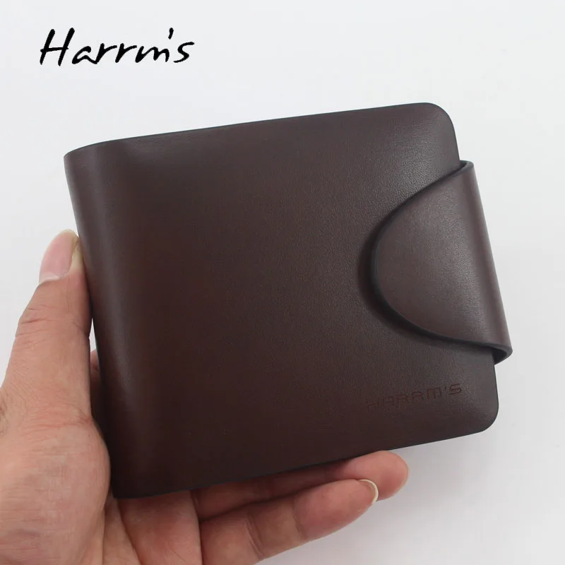 

Harrms brand Men's short style brown color cowhide men wallets male genuine leather wallets with gold metal hasp