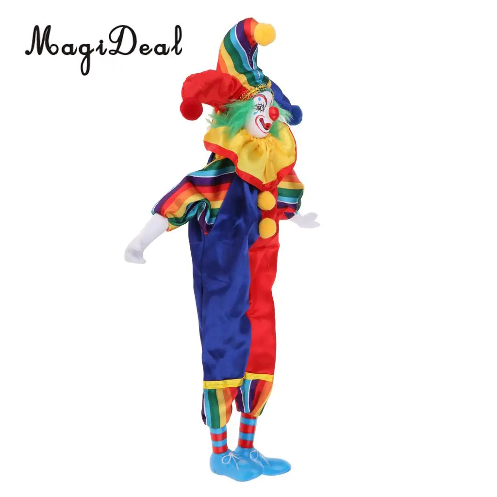 15inch Smiling Porcelain Dolls Funny Harlequin Clown Dolls Model Toys Home Desktop Decoration Collectibles Multicolor