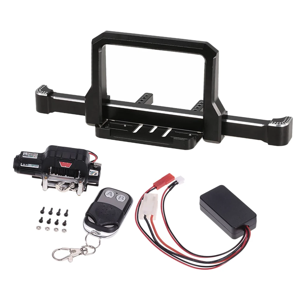 

1/10 Front Bumper Guards+Winch Remote Controller Receiver Kit for RC Traxxas TRX-4 Crawler