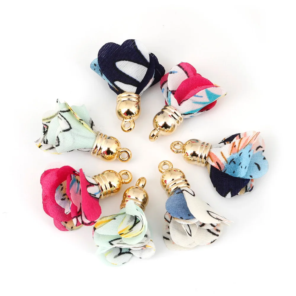 10pcs/lot 30mm Gold Color Fabric Flower Tassel For Keychain Cellphone Straps Jewelry DIY Earrings Finding | Украшения и