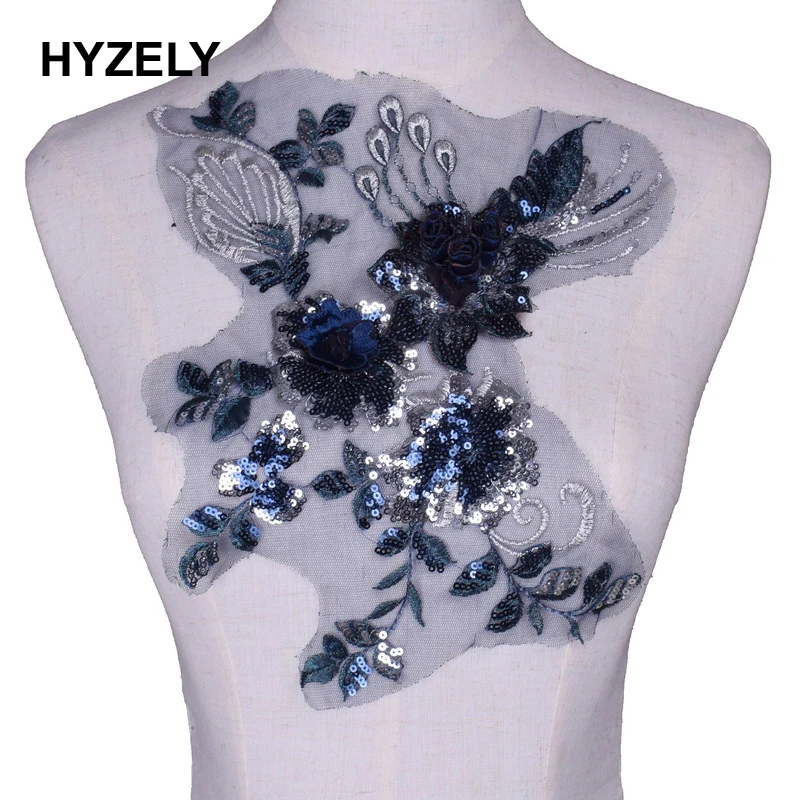 

Elegant Sequins 3D Flower Embroiderey Neckline Lace Applique Lace Collar Trim Dress Fabrics Material DIY Lace Patches NL304