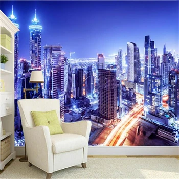 

beibehang behang Modern city night wallpaper tv background decorative painting wallpaper home decor wallpaper for walls 3 d