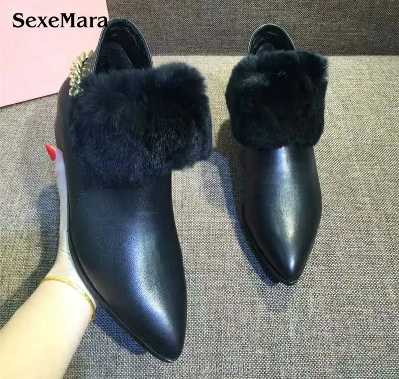 New Fashion winter women warm boots 100% genuine leather boots Rex rabbit hair   shoes Sheep skin Ankle lady boots female shoes